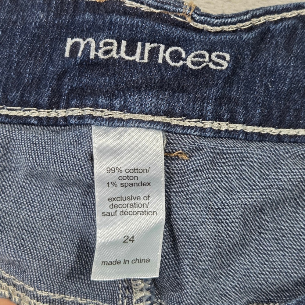 Maurices Womens Plus Size 24 Dark Wash Distressed Denim Shorts Contrast Stitch - Picture 5 of 6